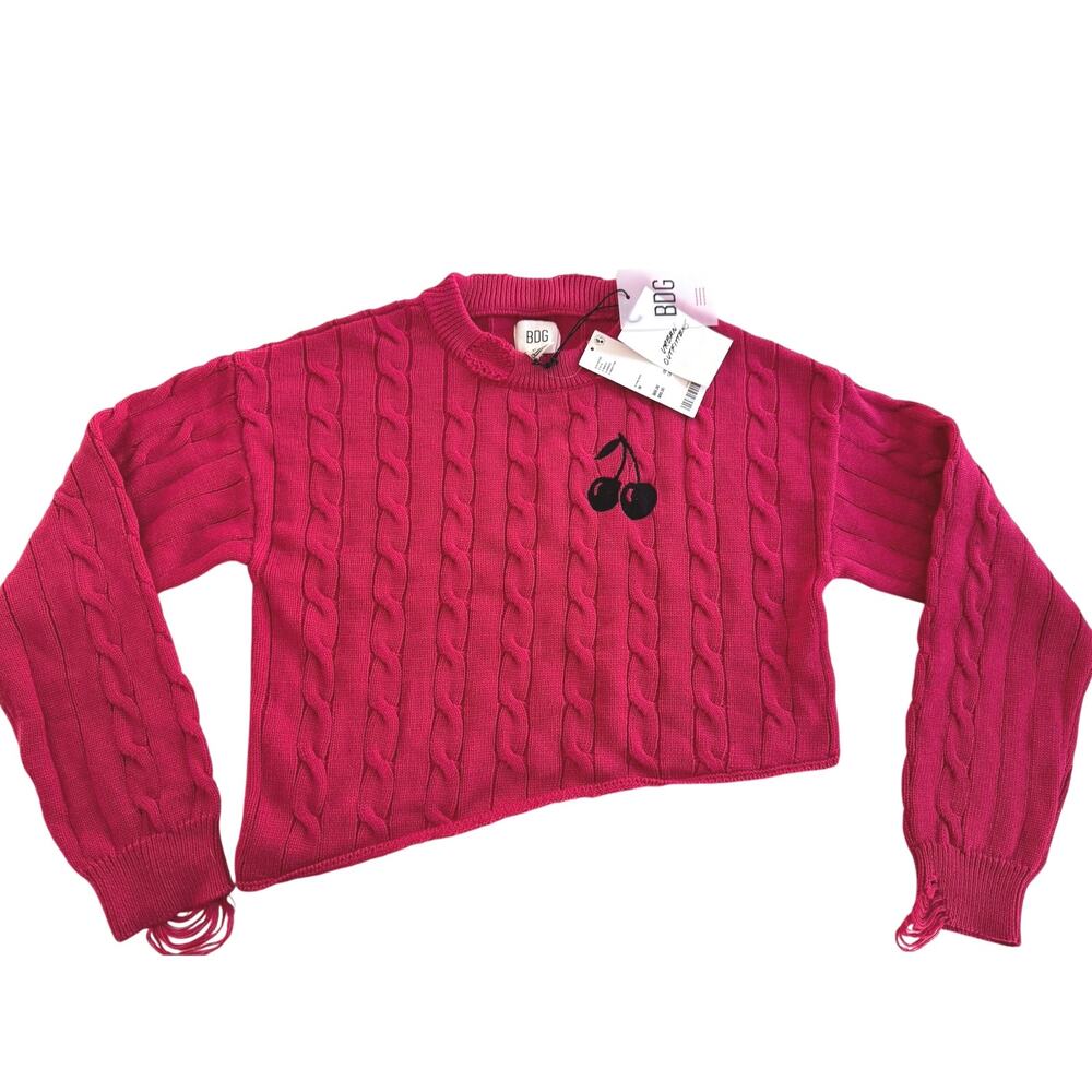 BDG Urban Outfitters Pink Cherry Cropped Sweater Size Medium